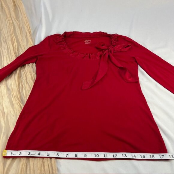 Ann Taylor Loft Women's Red Ruffled Boatneck Bow Top Size S - Picture 9 of 13
